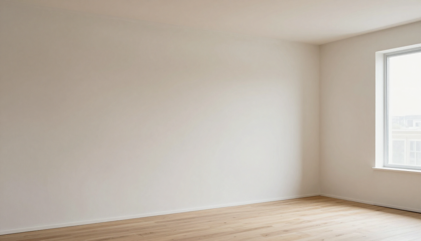 Habitación luminosa y vacía con paredes blancas, suelo de madera y una ventana a la derecha.