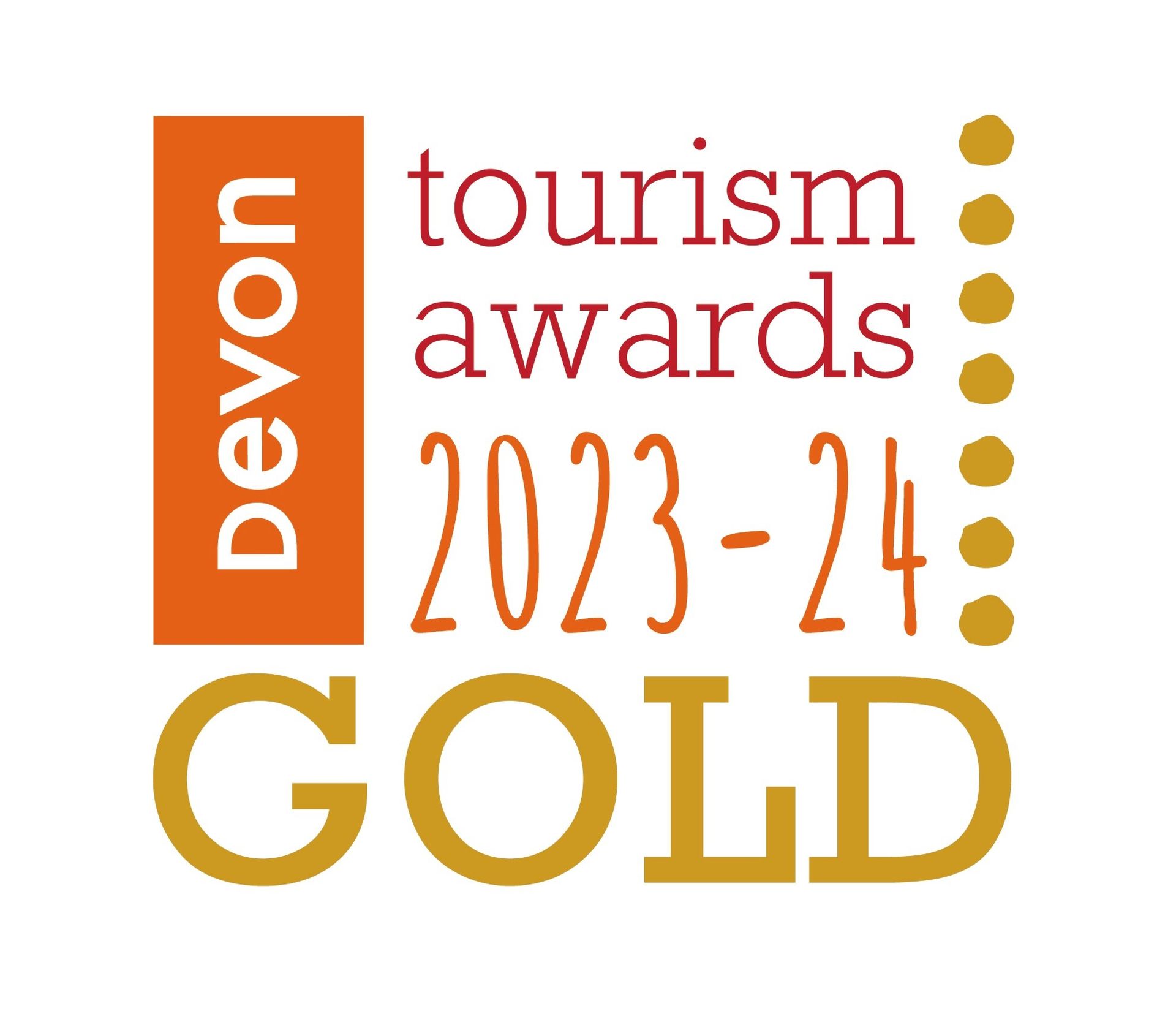 a logo for devon tourism awards 2023-24 gold devon
