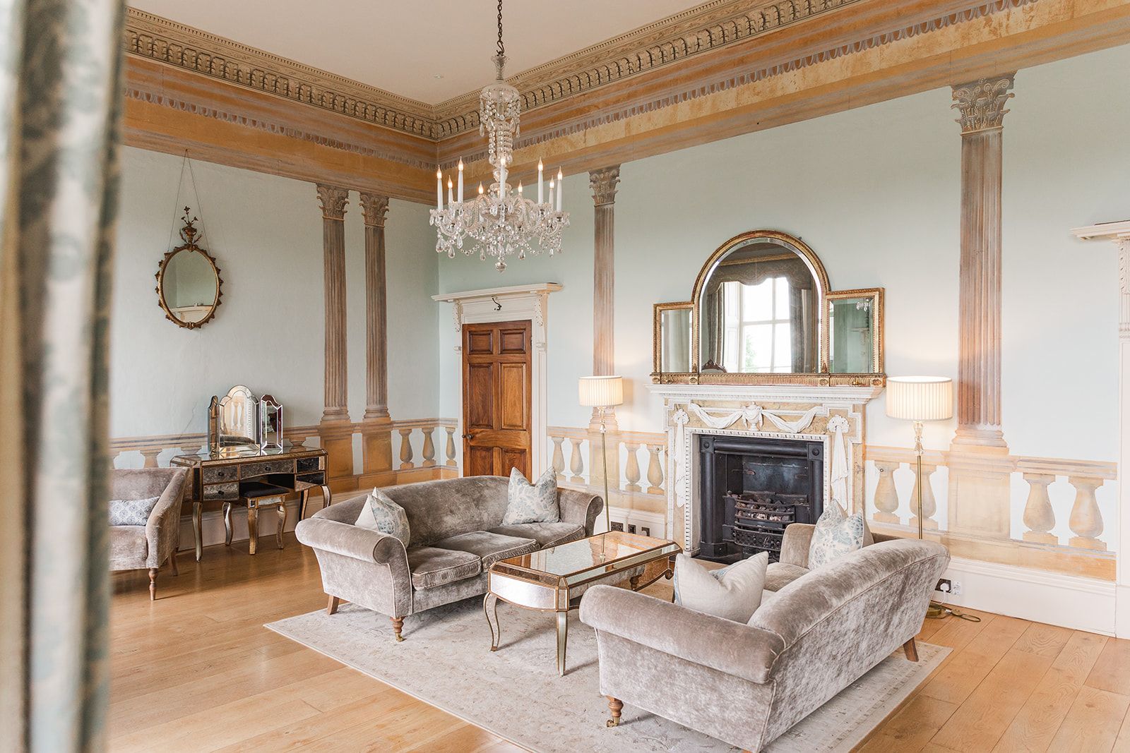 a living room filled with furniture and a fireplace .