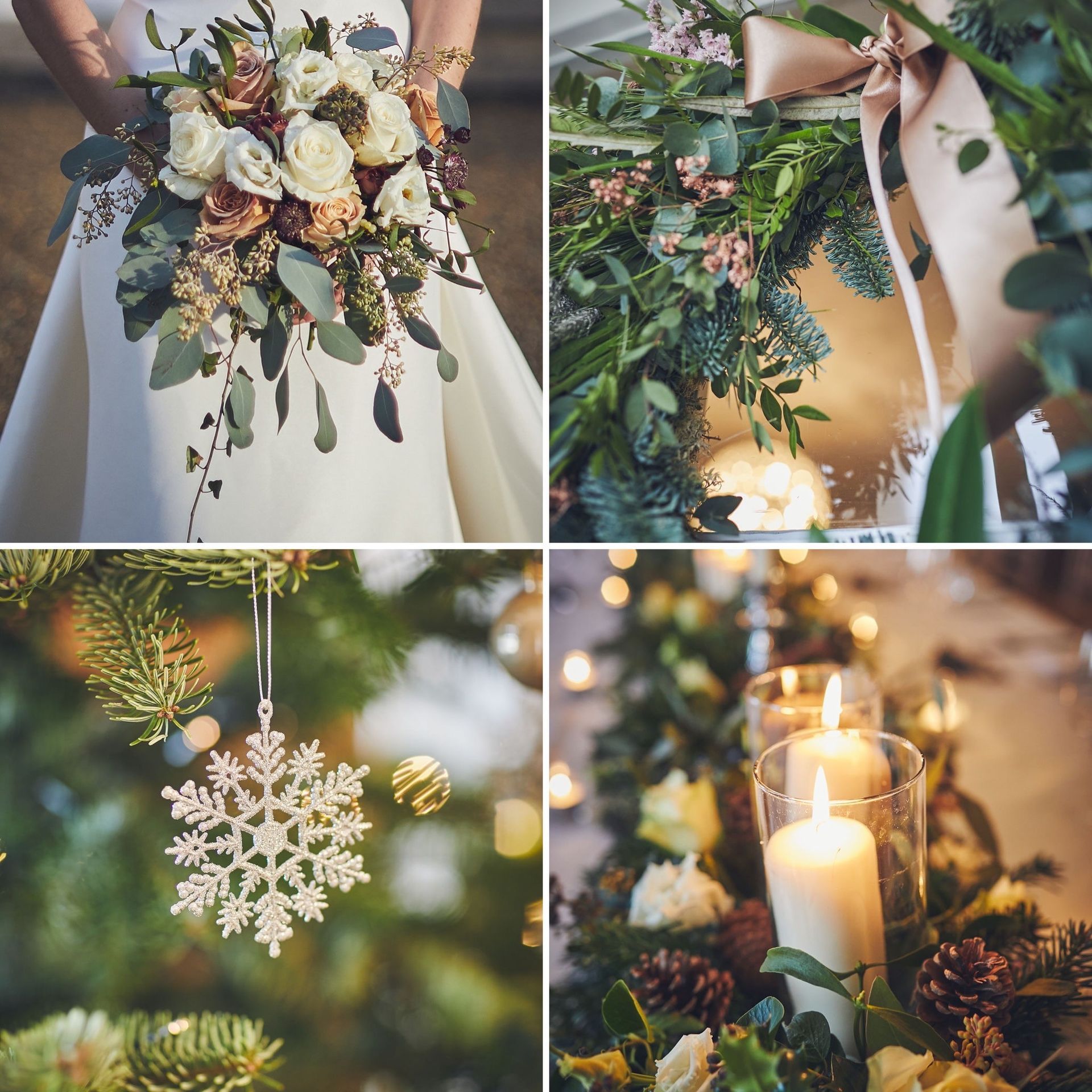 Winter wedding floral image collage 