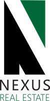 The logo for nexus real estate is black and green.