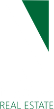 A real estate logo with a green triangle on a white background.