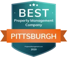 A badge that says best property management company pittsburgh
