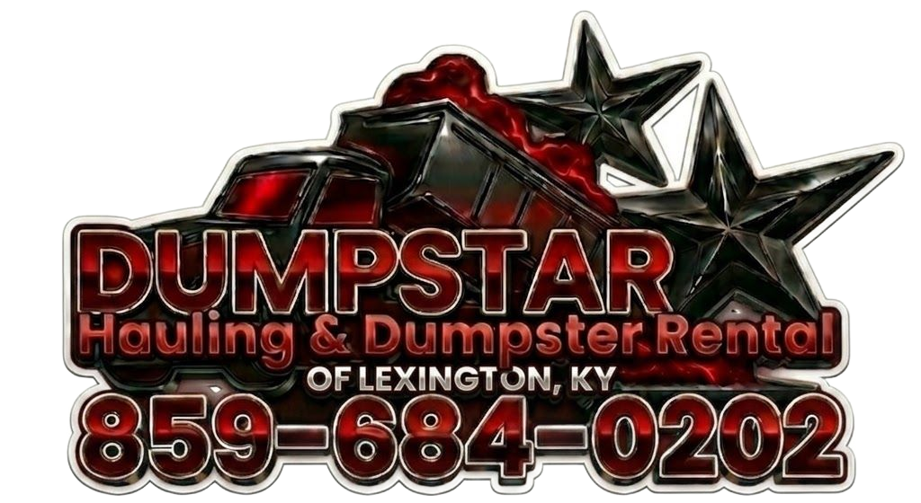 DUMPSTAR Hauling dumpster rental ad in red and black with phone number 859-684-0202 and Lexington, KY text