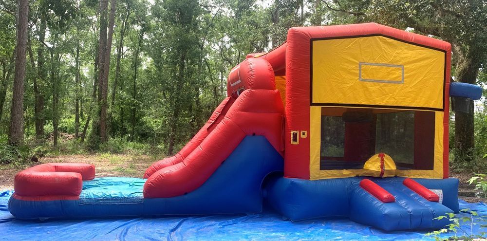 Bounce house and slide combined unit rentals by BackYard Carnivals