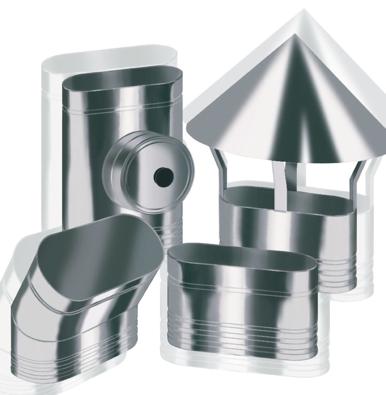 Canna fumaria / condotto rigido monoparete ovale in acciaio inox AISI 316L