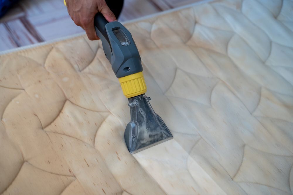 A Person Is Cleaning a Mattress with A Vacuum Cleaner — Haydyn's Cleaning In Craignish, QLD