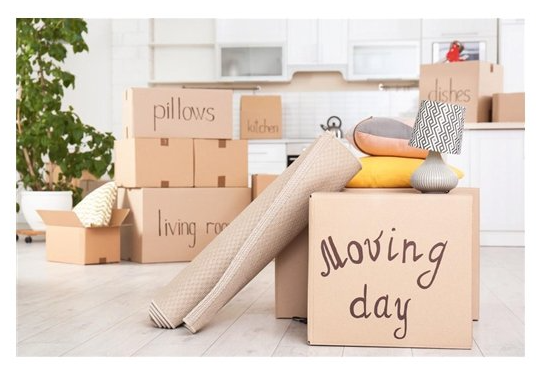 A cardboard box with the words moving day written on it