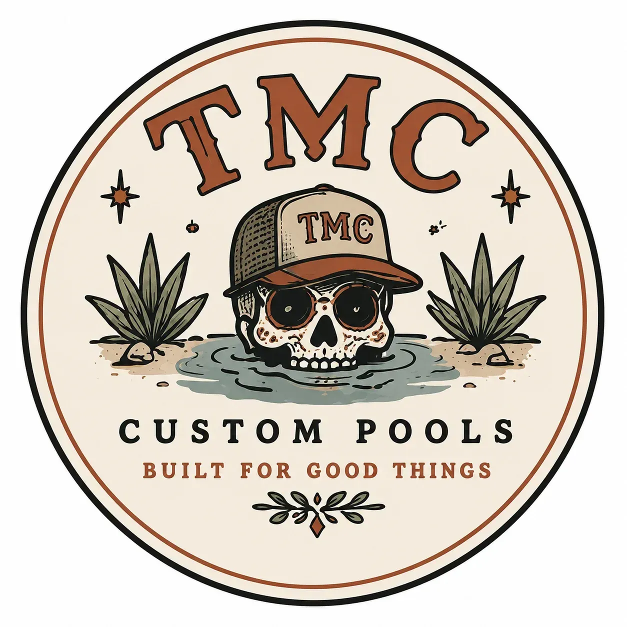 Cream T-shirt with small red TMC logo on the chest, shown on a white background