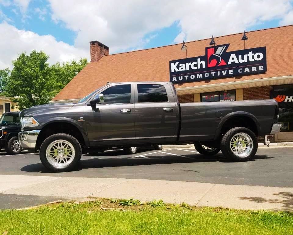 A pickup truck parked at the parking lot in front of Karch Auto in State College, PA