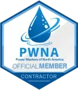 PWNA official member contractor badge with blue water droplet and hexagon logo
