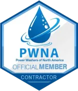 PWNA official member contractor badge with blue water droplet logo and hexagonal border