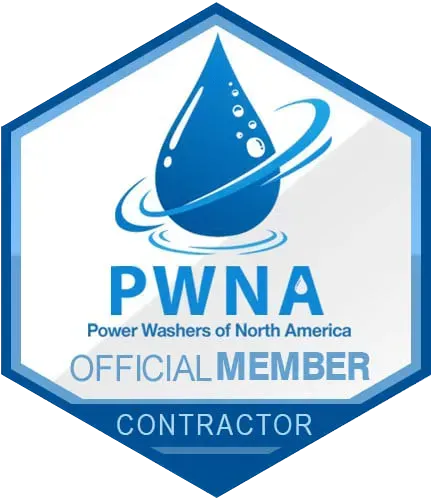 PWNA official member contractor badge with blue water droplet logo and hexagonal border