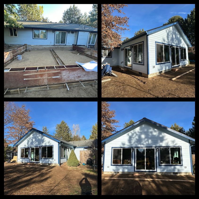 A collage of four pictures of a house being remodeled