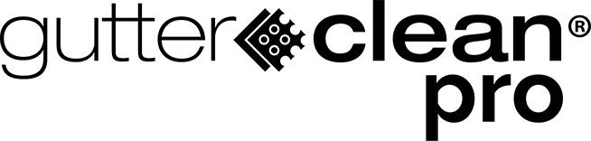 Gutter clean pro logo in black and gray text with a stylized gutter icon