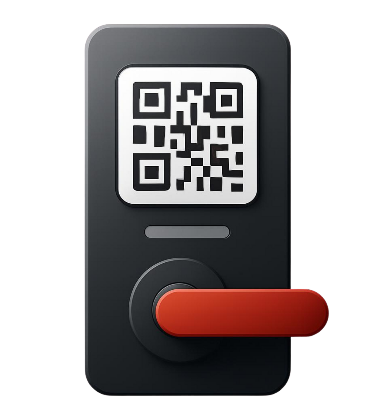 QR code scanner app icon on dark phone with red scan button