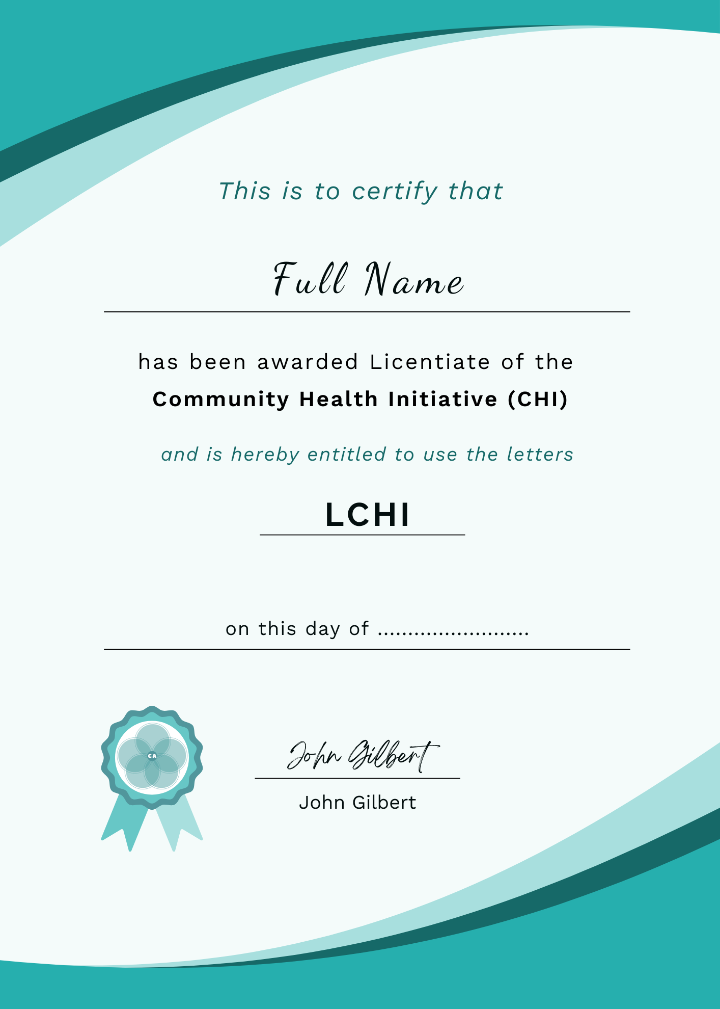 Accreditation Certificate - Community Health Initiative - Community Assembly of the British Isles