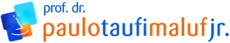 Logotipo com ícone abstrato azul e laranja e o texto “prof. dr. paulotaufimaufjr”.