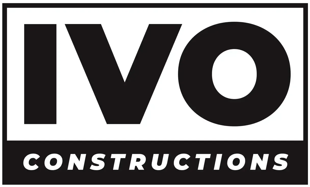 a black and white logo for ivo constructions