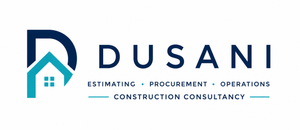 DUSANI logo with blue stylized house icon and text for estimating, procurement, operations, construction consultancy