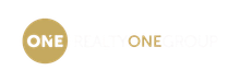 Gold “ONE” logos on a white background, one inside a circle and one in thin text
