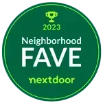 A circular, dark green Nextdoor