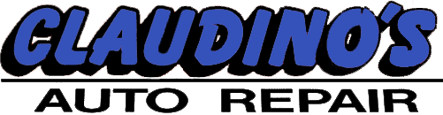 Blue outlined “CLAUDINO’S” logo in bold black letters on a white background
