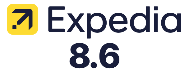 The logo for expedia 8.6 is shown on a white background.
