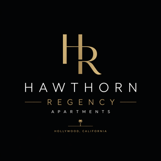 Hawthorn Regency Apartments logo in gold on a black background, with Hollywood, California beneath.