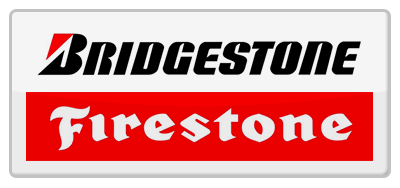 Bridgestone and Firestone logos, black and red on a white background