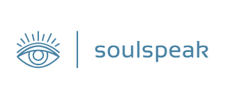 A logo for soul speak with a feather in the background.