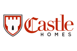 Logo for Castle Homes, featuring a shield with a castle and the words 