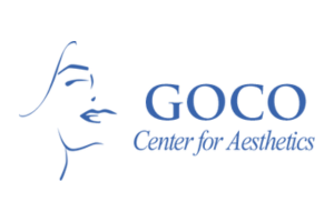Logo: GOCO Center for Aesthetics, blue text with a stylized profile outline.