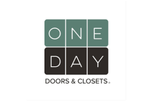 Logo for One Day Doors & Closets, stacked text in green and black squares.