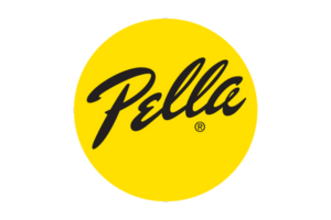Pella logo in black script on a yellow circle.