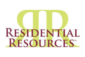 Logo for Residential Resources, with a light green 