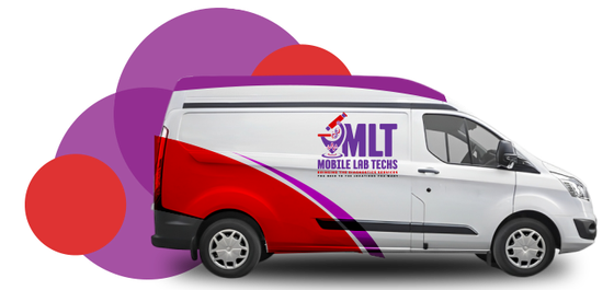 A white and red van with the word mlt on the side
