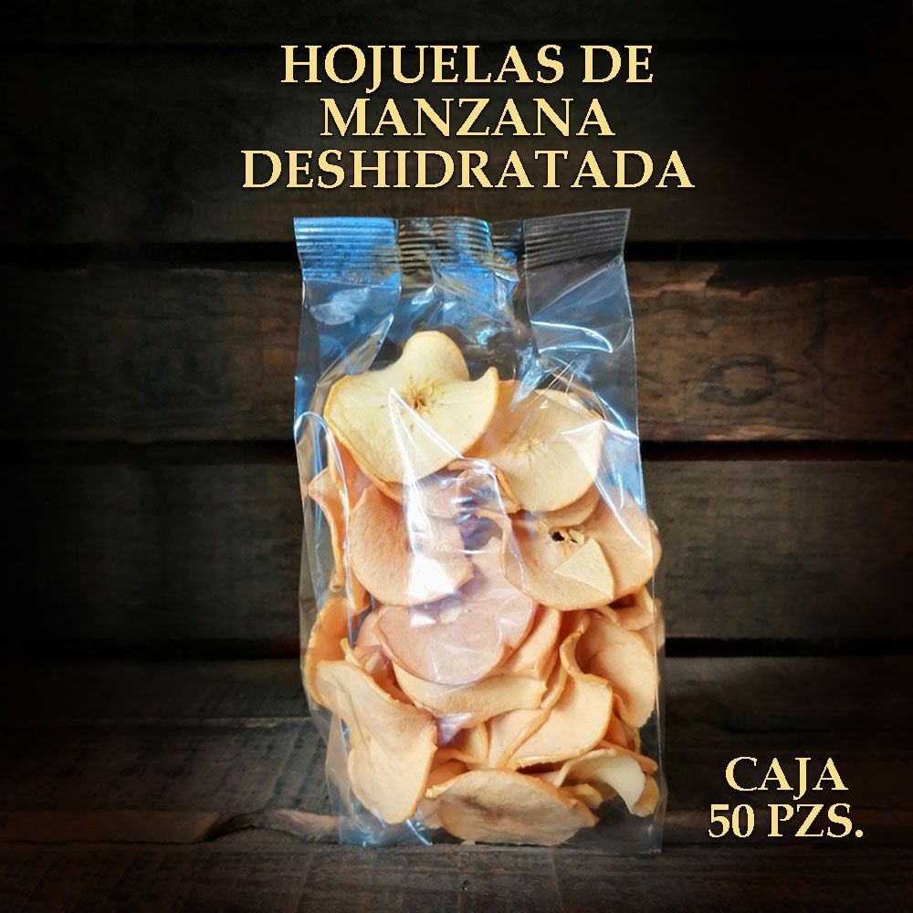 Caja de hojuelas de manzana deshidratada 50 pz