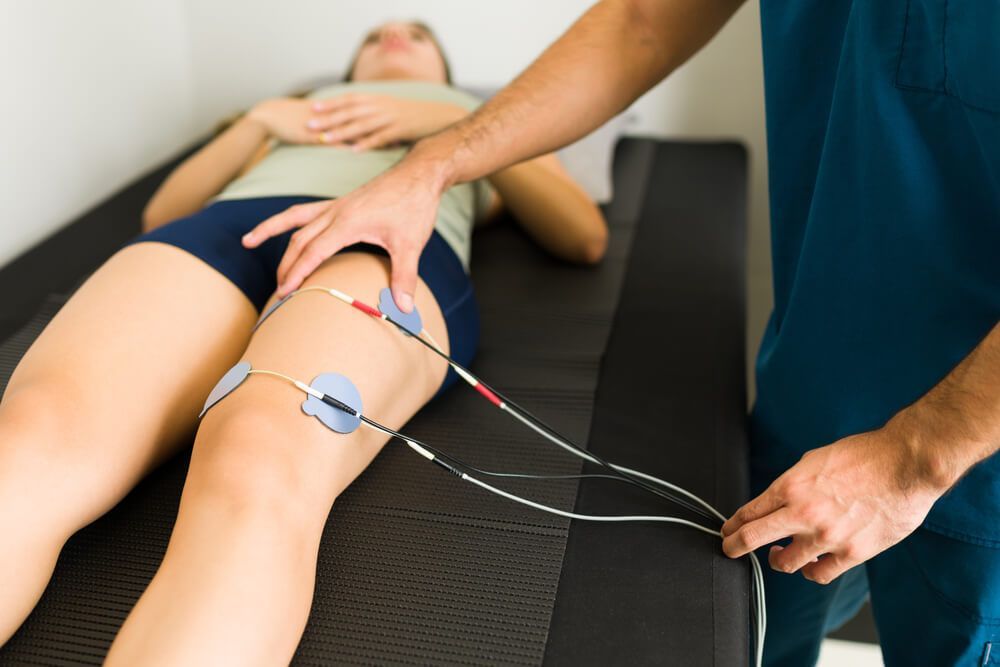  Electrodes on patient's leg.