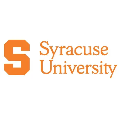 Orange Syracuse University logo with block “S” and text on a white background