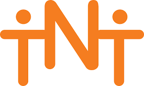 Orange TNT logo with stylized letters and two dot figures