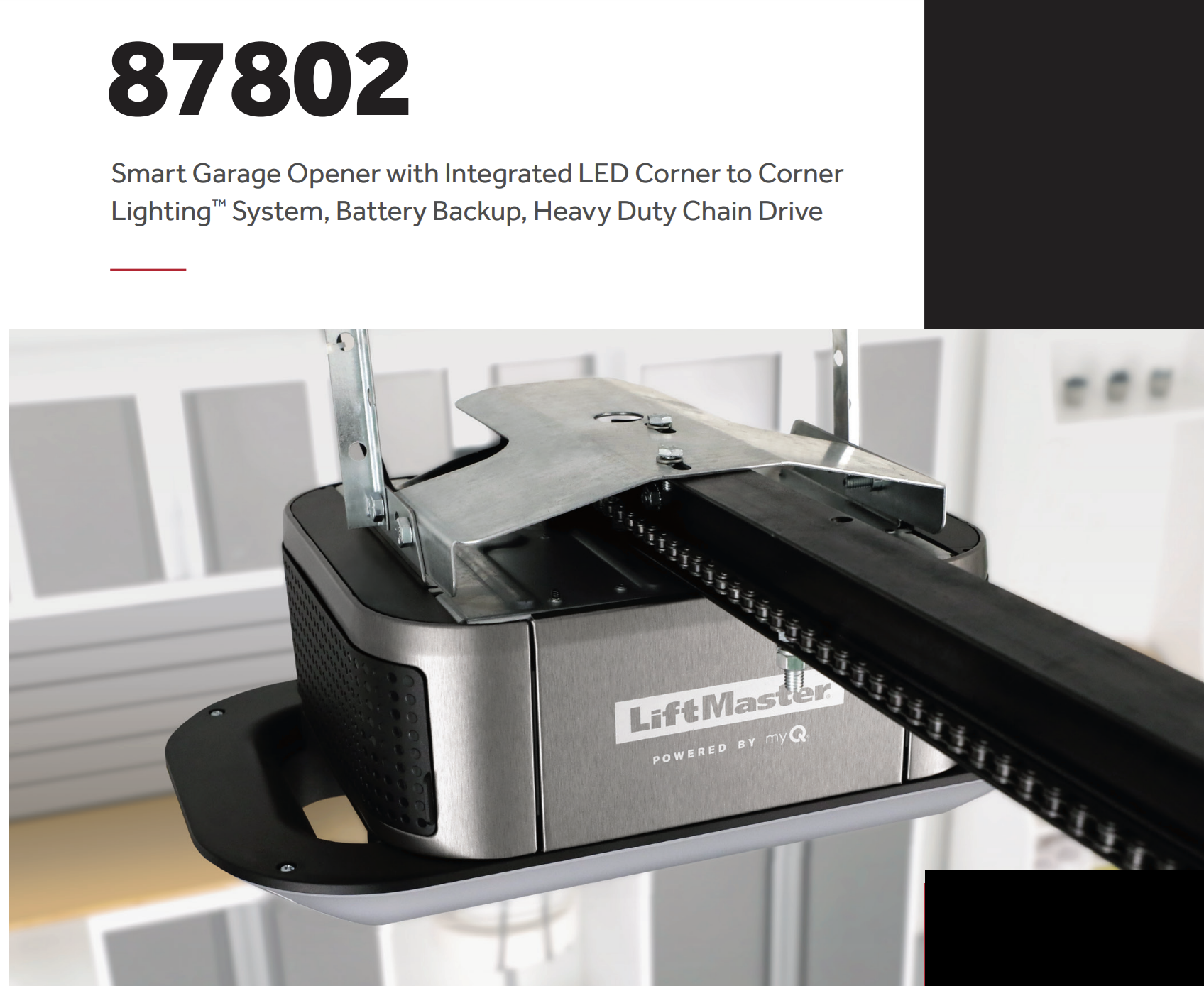 Garage door opener unit with model number 87802.