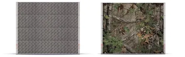 A picture of a rug and a picture of a tree trunk.