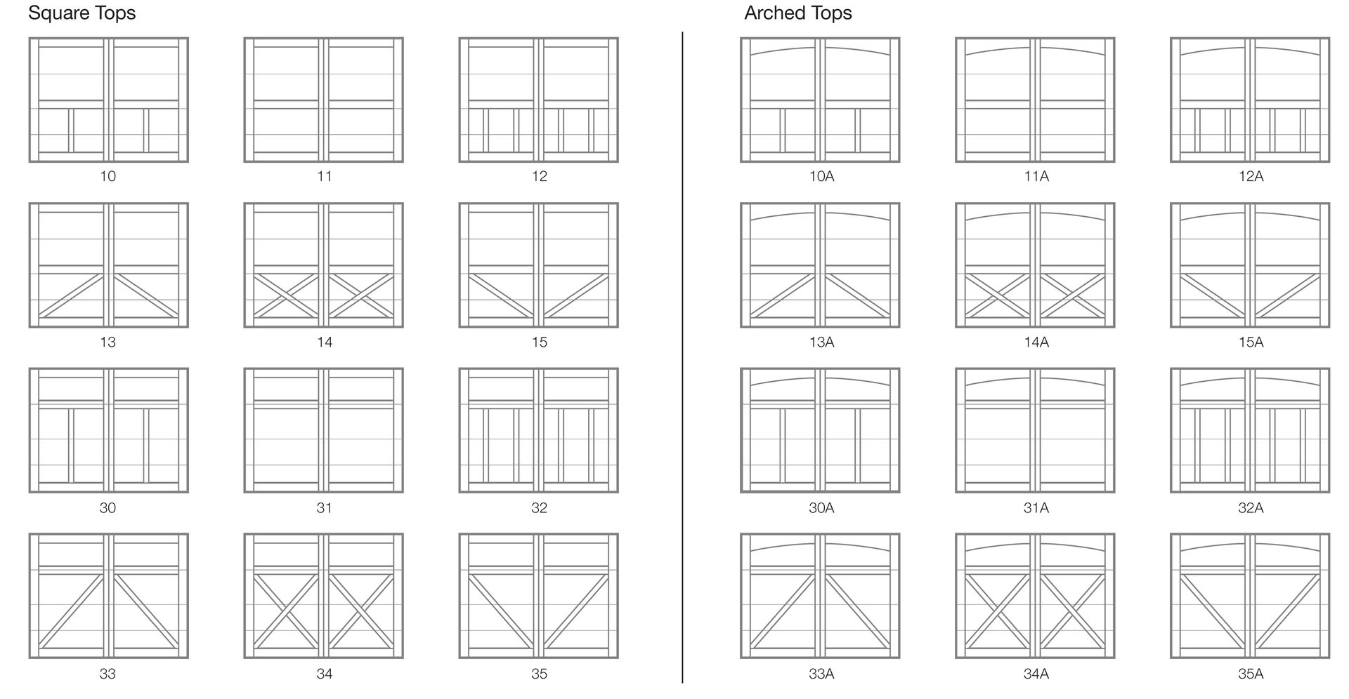A set of black and white drawings of different types of windows on a white background.