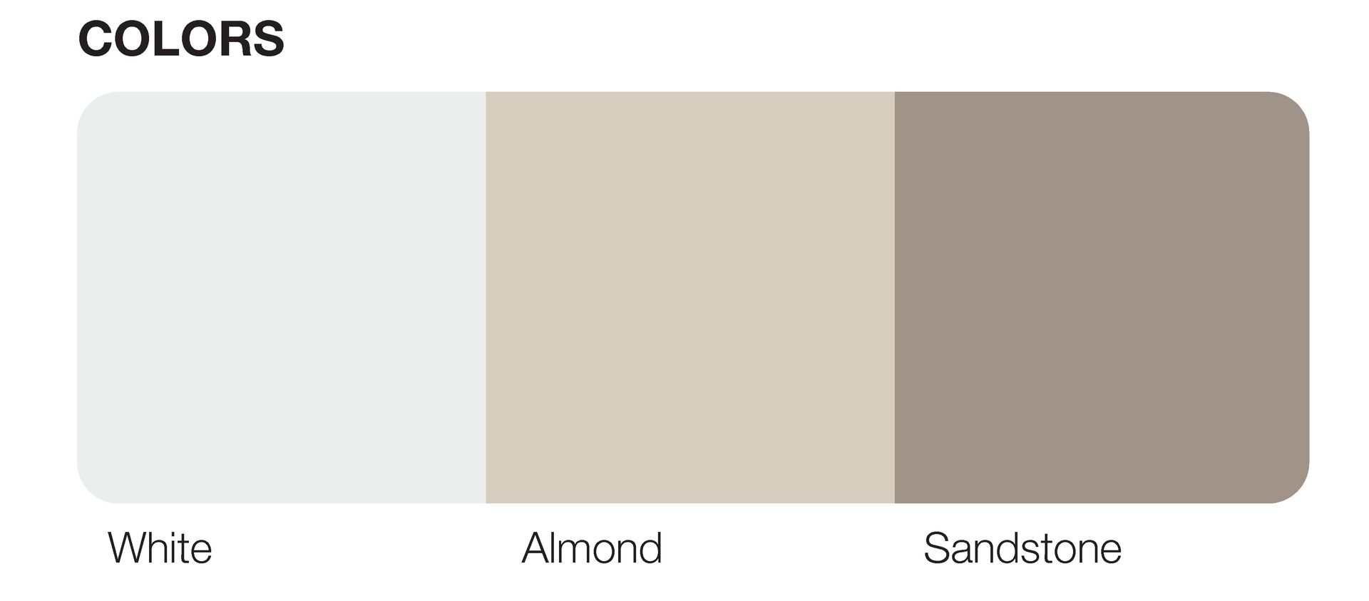 A palette of three different shades of white , almond , and sandstone.