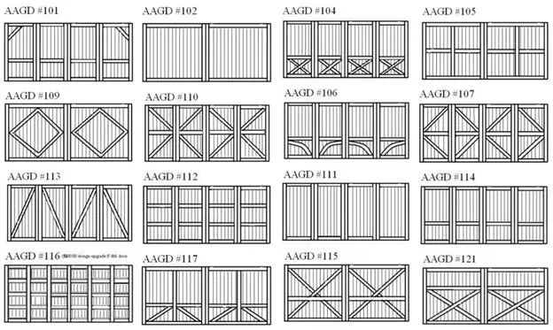 A black and white drawing of a bunch of different types of doors.