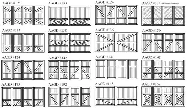 A black and white drawing of a variety of sliding glass doors.