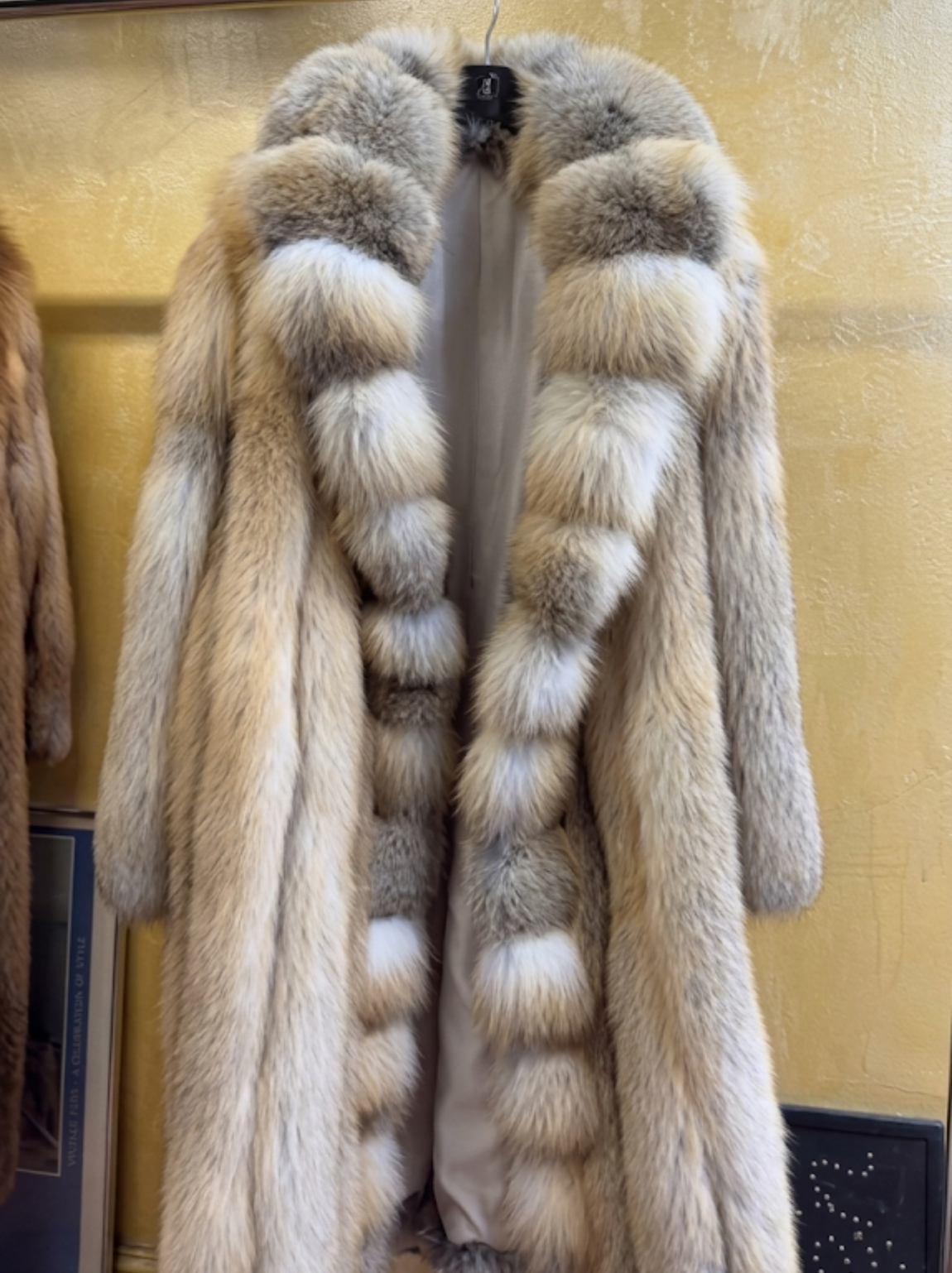 Luxury custom-designed multi-tone beige fox fur coat by USA Furs by George NYC