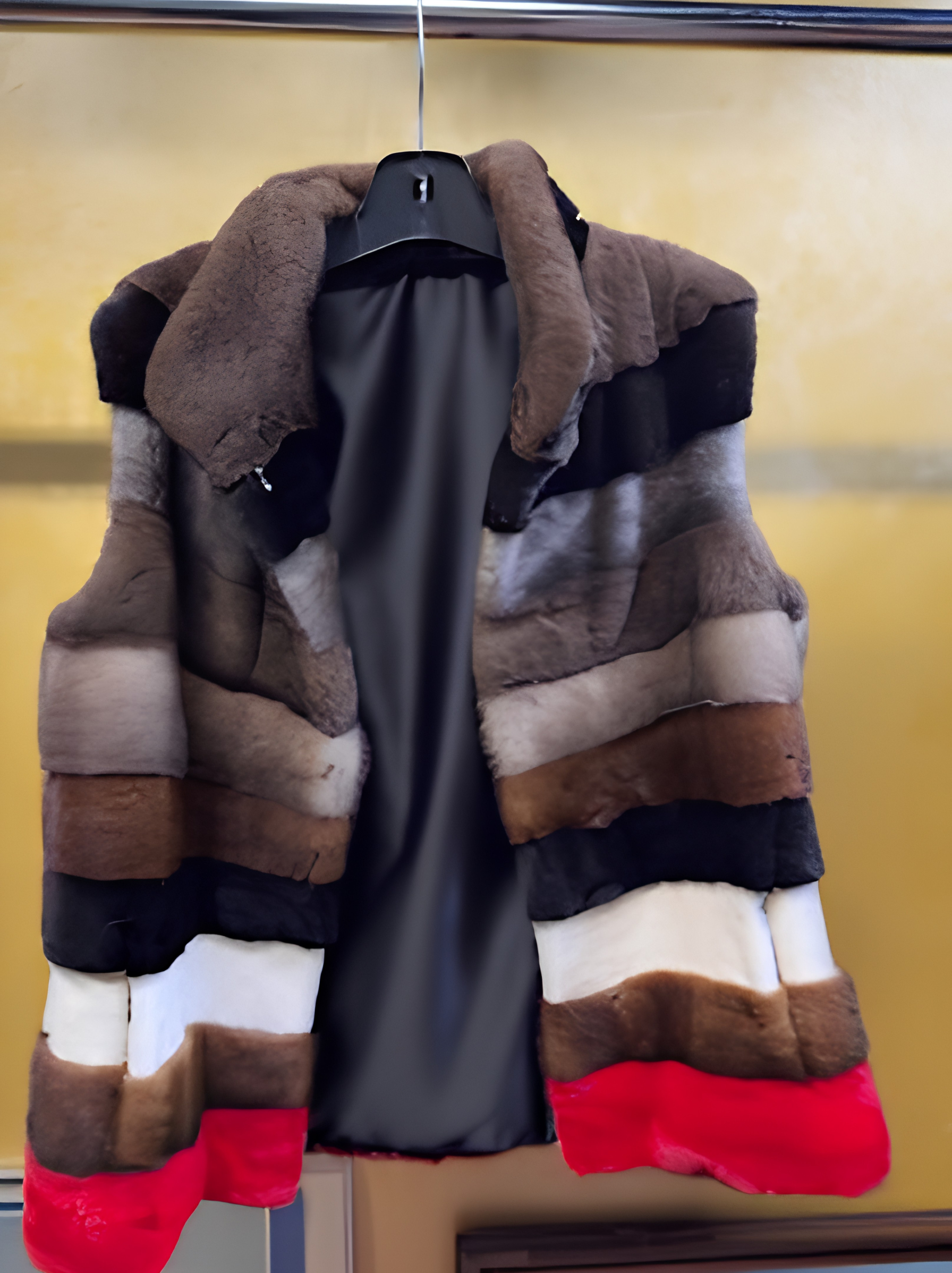 Custom multi-color horizontal striped fur vest at USA Furs by George New York