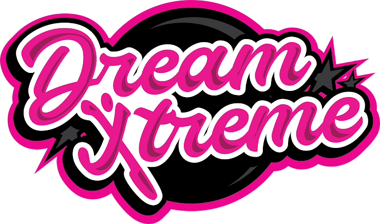 A pink and black logo for a company called dream extreme.